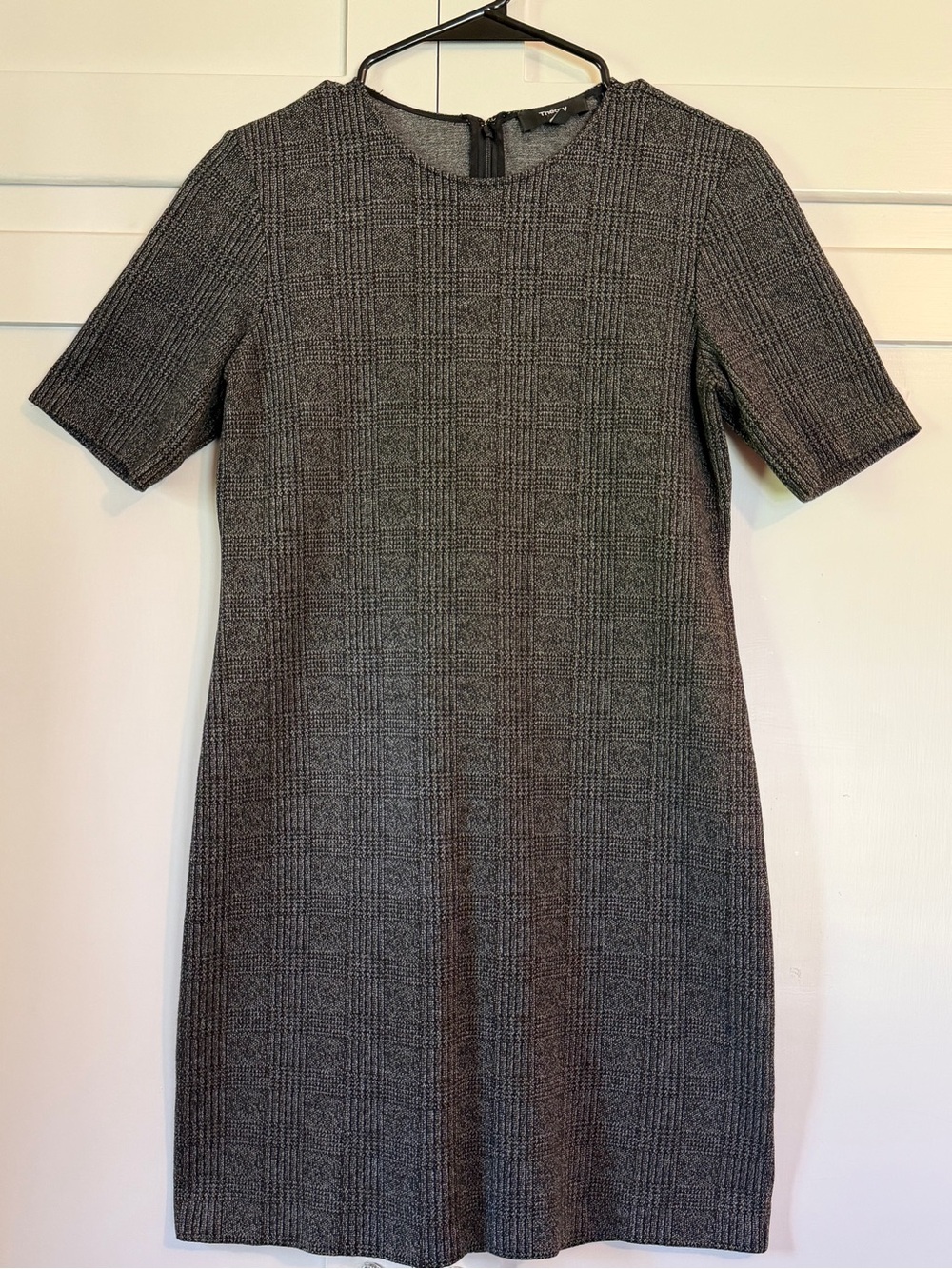 Theory Black Plaid Short-Sleeve Sheath Dress, Size 6 EUC